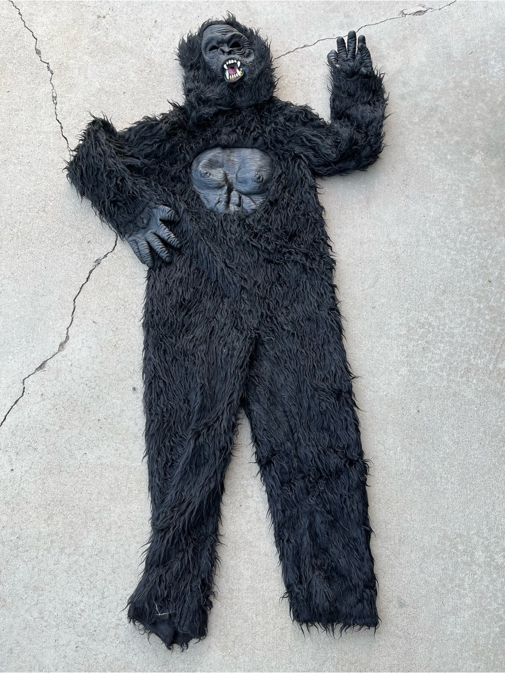 Teen Black Gorilla One-Piece Costume Furry Body Suit W/ Attached Hooded Mask OS